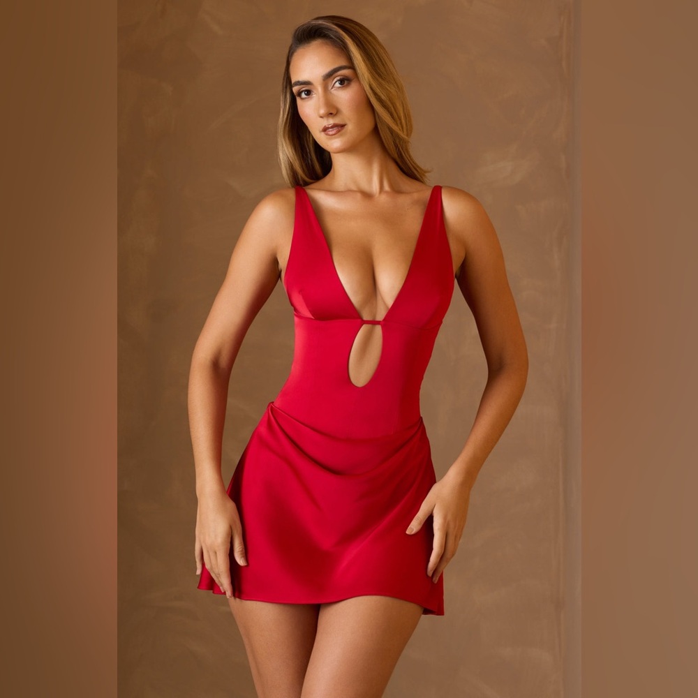 Oh Polly Cut-Out A-Line Mini Dress in Scarlet Red